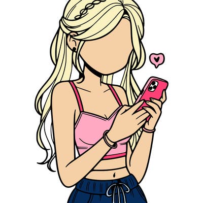 girl with crop top texting on her phone