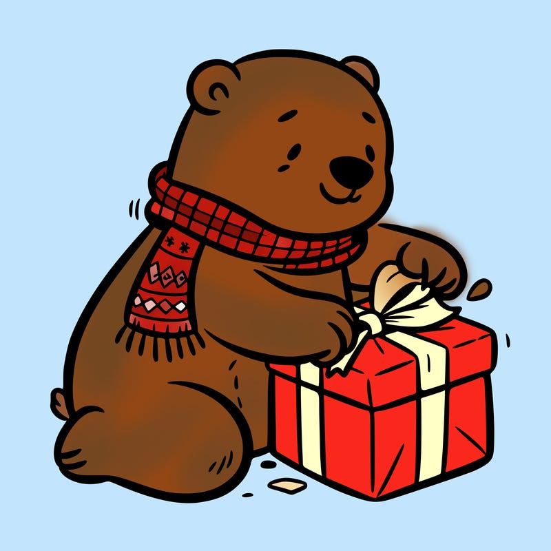 polar bear wrapping a present
