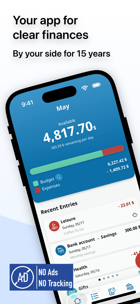 MoneyControl Spending Tracker - MoneyControl budget tracker app dashboard showing monthly available balance and recent expense entries