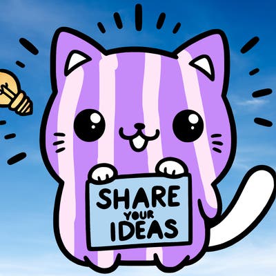 a cute cat saying share your ideas