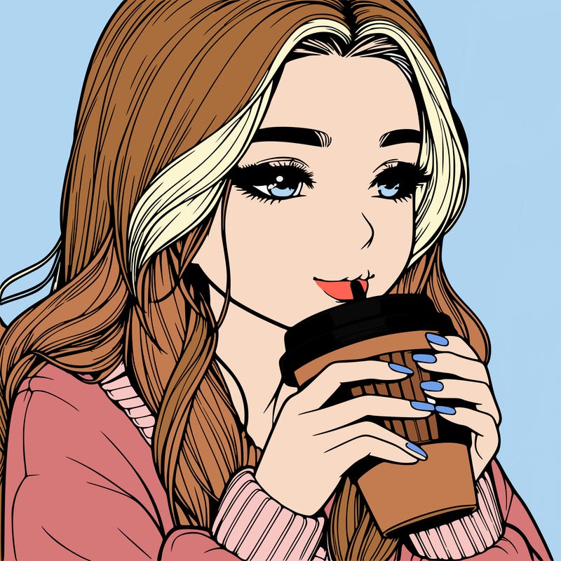 realistic girl drinking coffee