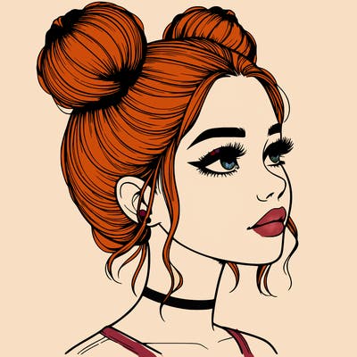 realistic girl with buns on the top of her head