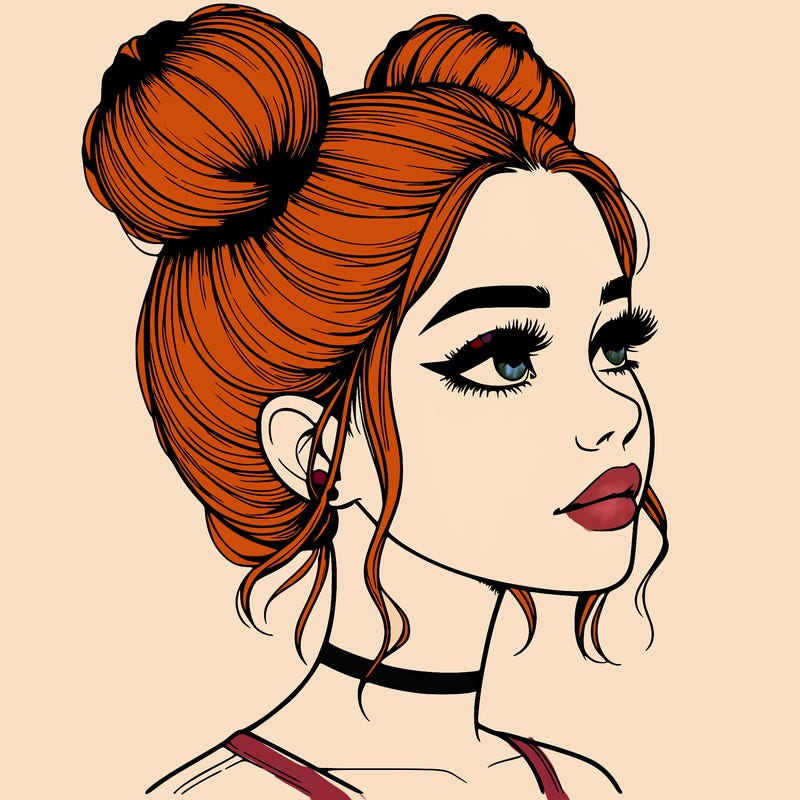 realistic girl with buns on the top of her head