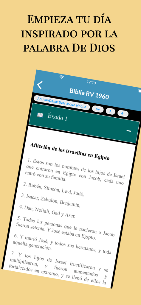 Interfaz de lectura del libro de Exodo en la aplicacion Santa Biblia Reina Valera 1960