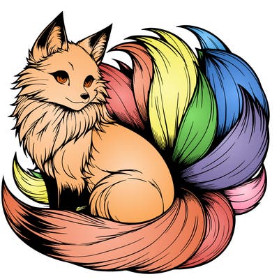 realistic detailed 9 tailed anime fox