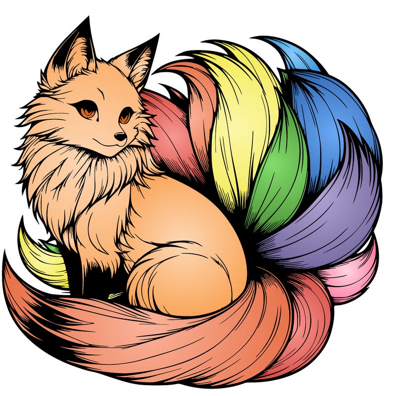 realistic detailed 9 tailed anime fox