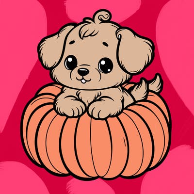 cute little puppy in a pumpkin