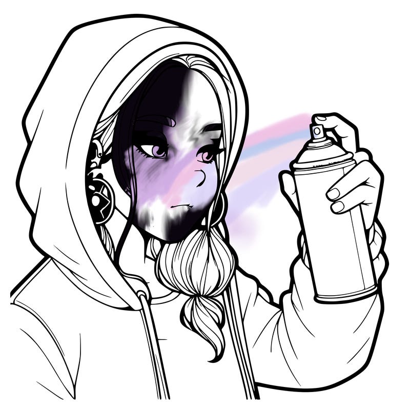 a realistic girl, spray painting