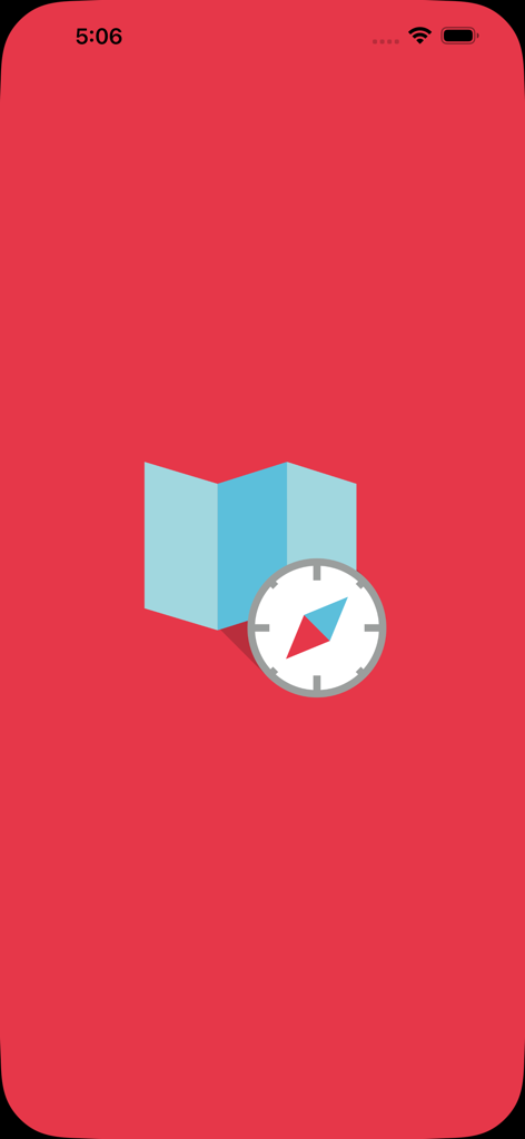 Splash screen for the Navigation Marine PRO app with map and compass icon on a red background