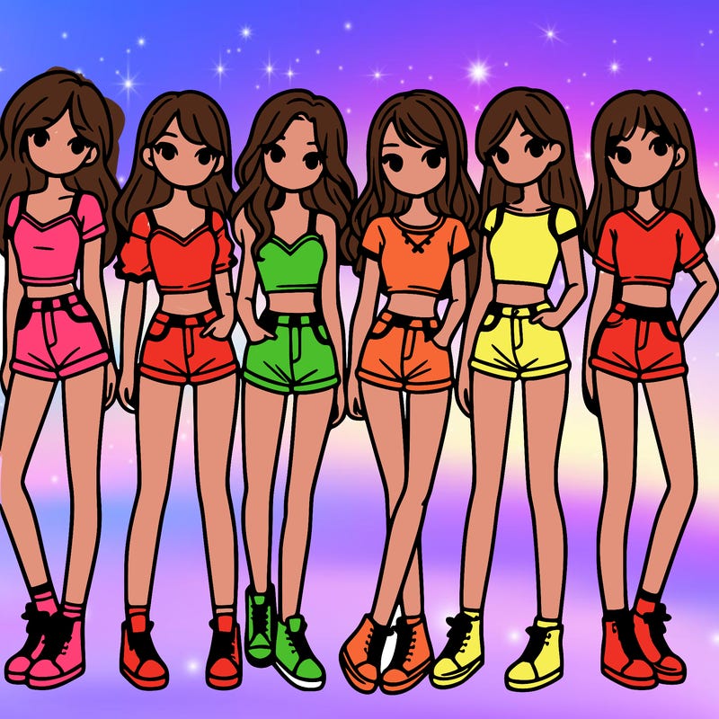 a group of girls wearing crop tops and shorts