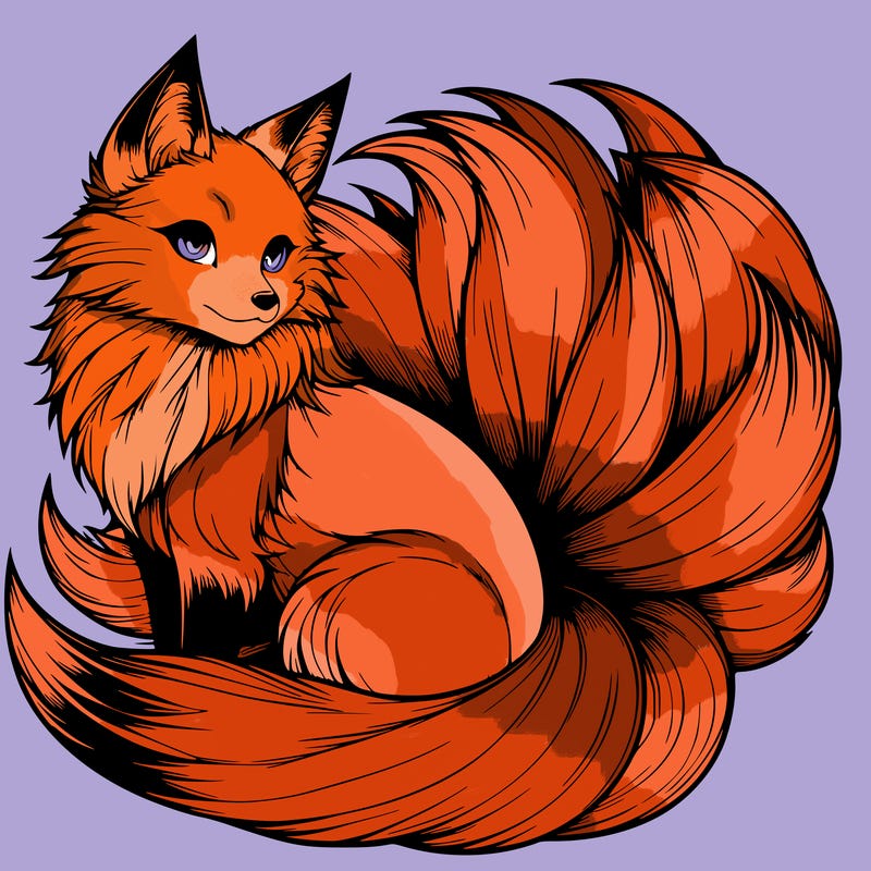 realistic detailed 9 tailed anime fox