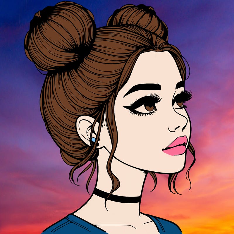 realistic girl with buns on the top of her head