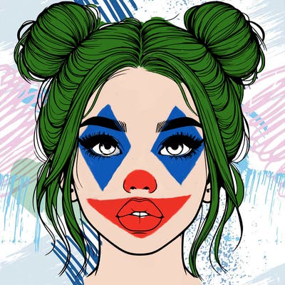 realistic girl with two buns on her hair and lips