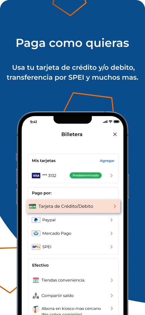 Yo! Estacionandome - Mobile app screen showing multiple payment methods including credit cards and digital wallets for parking