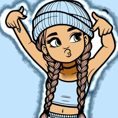 realistic teenage girl with braids and a beanie and crop top doing 🫶🏼