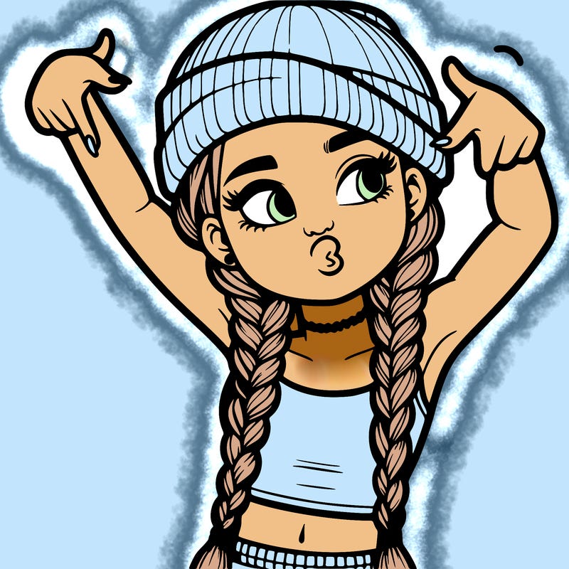 realistic teenage girl with braids and a beanie and crop top doing 🫶🏼