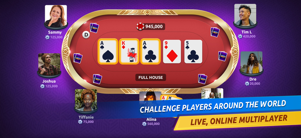 Poker Master Texas Holdem - A Texas Holdem poker table with multiple players in a live online game.