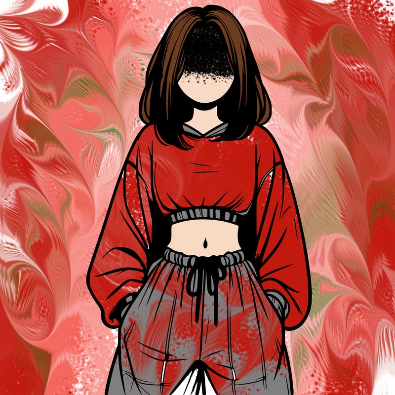 realistic girl faceless with baggy pants and a crop top