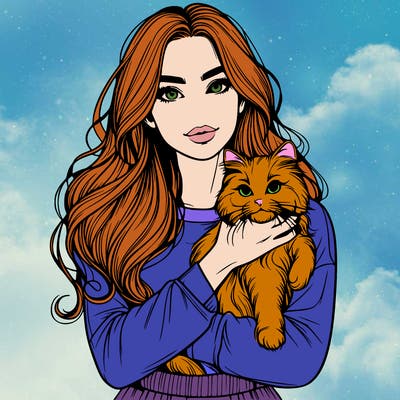 realistic woman holding a cat