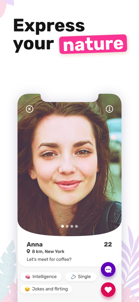 Interface of Siren dating app showing a female user profile with interests and location