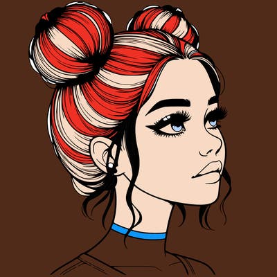 realistic girl with buns on the top of her head