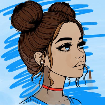 realistic girl with buns on the top of her head