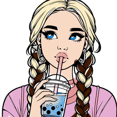 realistic girl with braided hair drinking boba