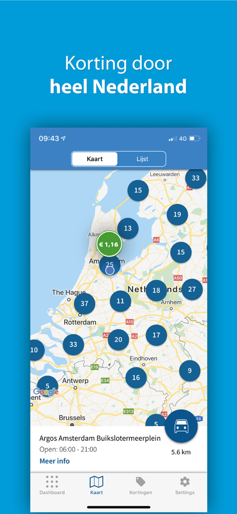 Tankey - Goedkoop tanken - Tankey app map showing fuel discount locations across the Netherlands