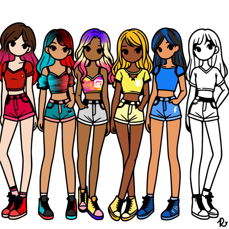 a group of girls wearing crop tops and shorts