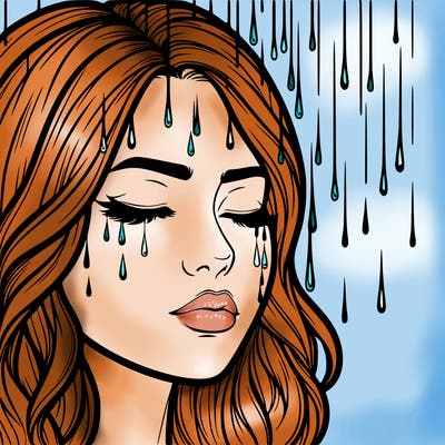 rain going over realistic woman’s face