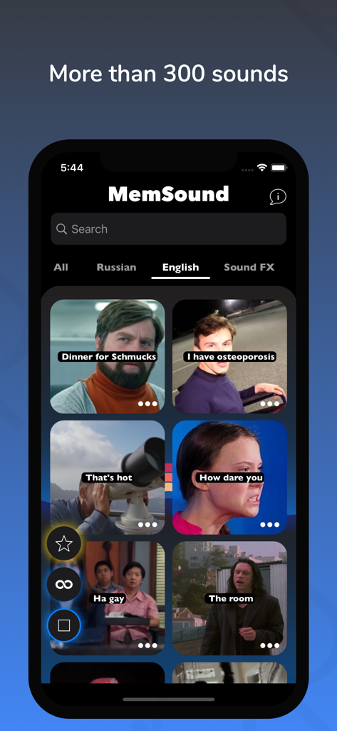 MemSound: Meme Soundboard - Interface of the MemSound app displaying various meme sound categories and tiles