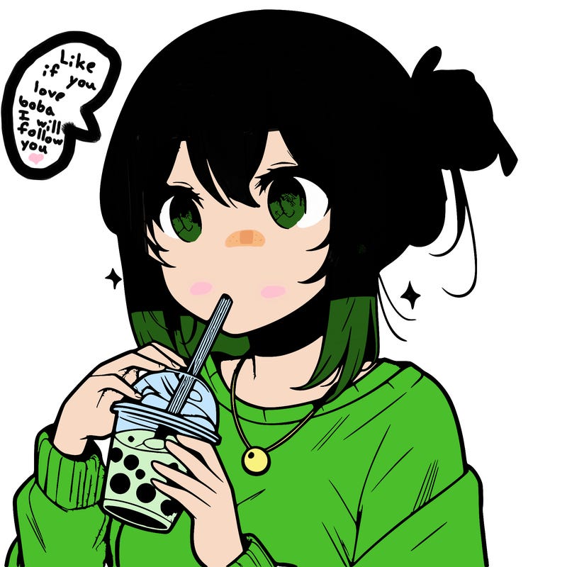 manga character drinking boba