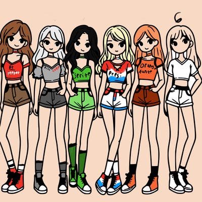 a group of girls wearing crop tops and shorts