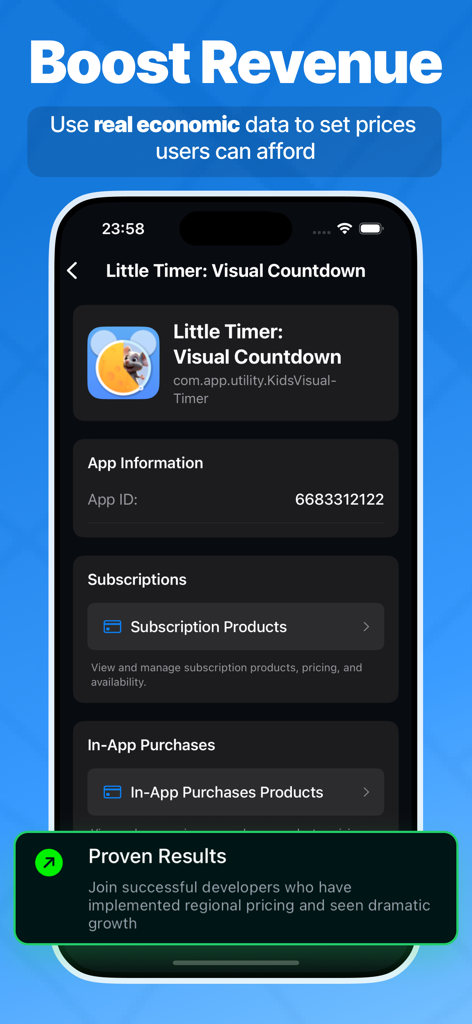 Price Localize app interface showing regional pricing management for subscriptions and in-app purchases to boost revenue.