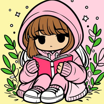 girl in oversized hoodie reading a book