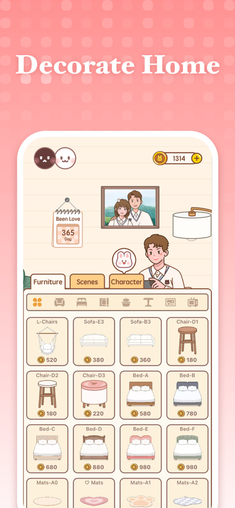 Love Days Counter - Love Home - Decorating a virtual room with furniture in the Love Home app