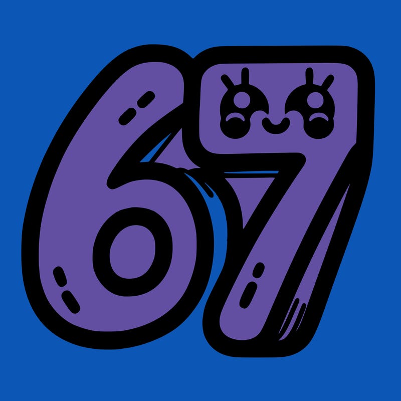 the numbers 67