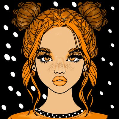 realistic girl with two buns in hair and lips