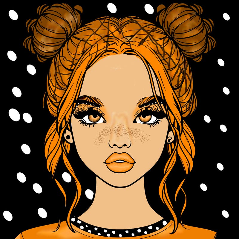 realistic girl with two buns in hair and lips