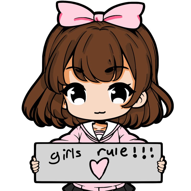 cute anime girl holding a sign