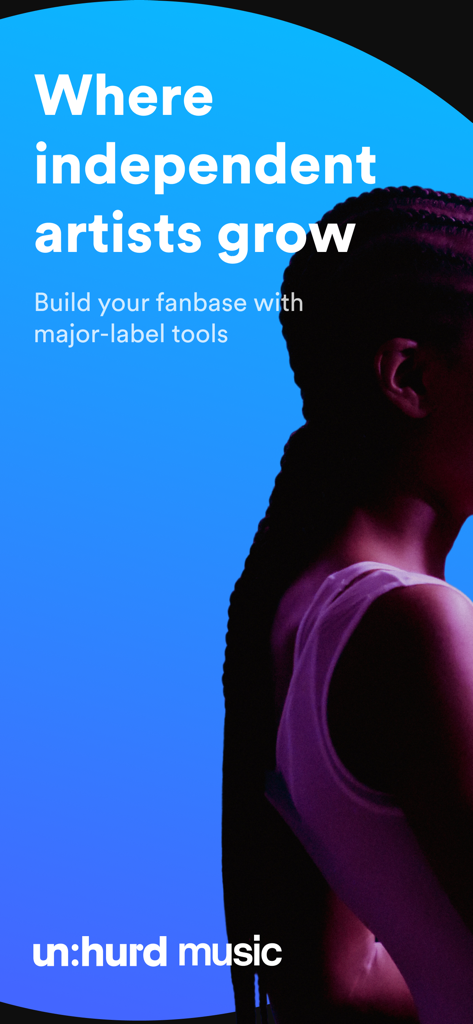 un:hurd: Music Marketing - Écran d'introduction de l'application de marketing musical unhurd pour les artistes indépendants