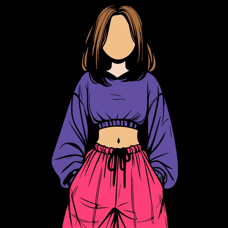 realistic girl faceless with baggy pants and a crop top