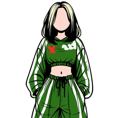 realistic girl faceless with baggy pants and a crop top