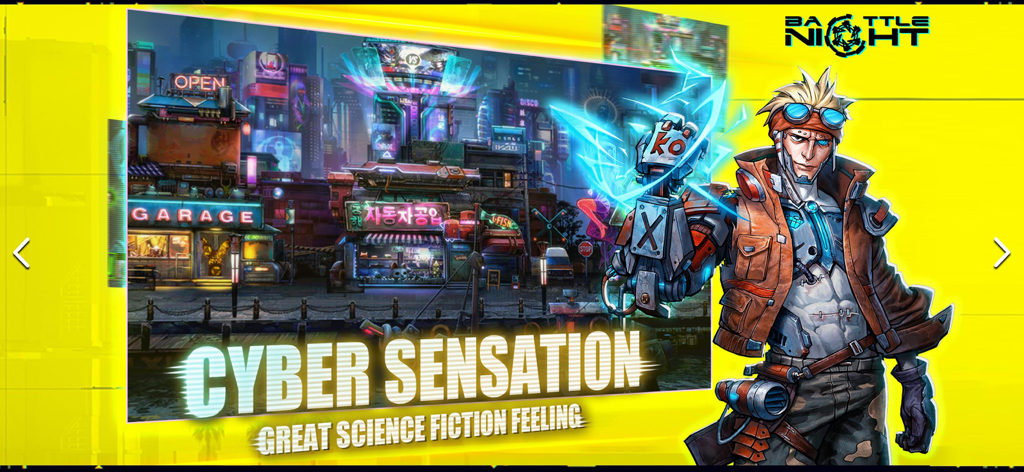 Battle Night - Battle Night Spielvorschau mit einem Cyberpunk-Helden und futuristischen Stadtstraßen