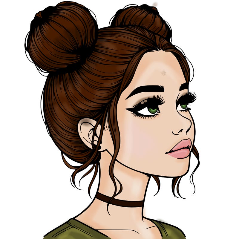 realistic girl with buns on the top of her head