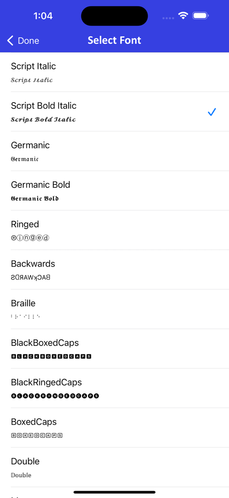 Selection of decorative and stylish font options for messaging