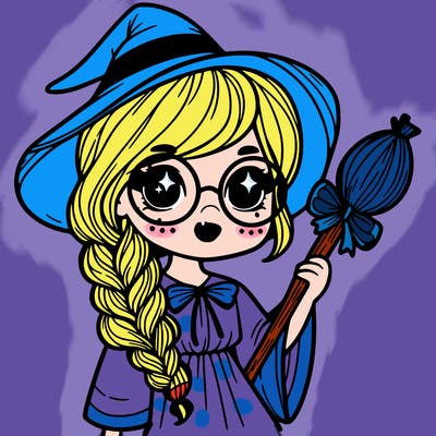 a witch with a braid and two glasses