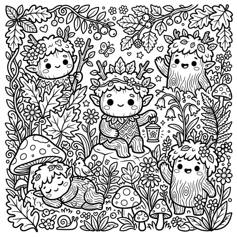 Journey into an enchanted woodland with this delightful Kawaii Wood Trolls coloring page, brimming with adorable tree creatures and vibrant forest details. Perfect for sparking creativity and bringing a touch of forest magic to your coloring sessions.