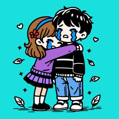 girl hugging boy crying