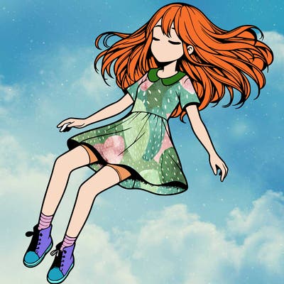 realistic girl floating